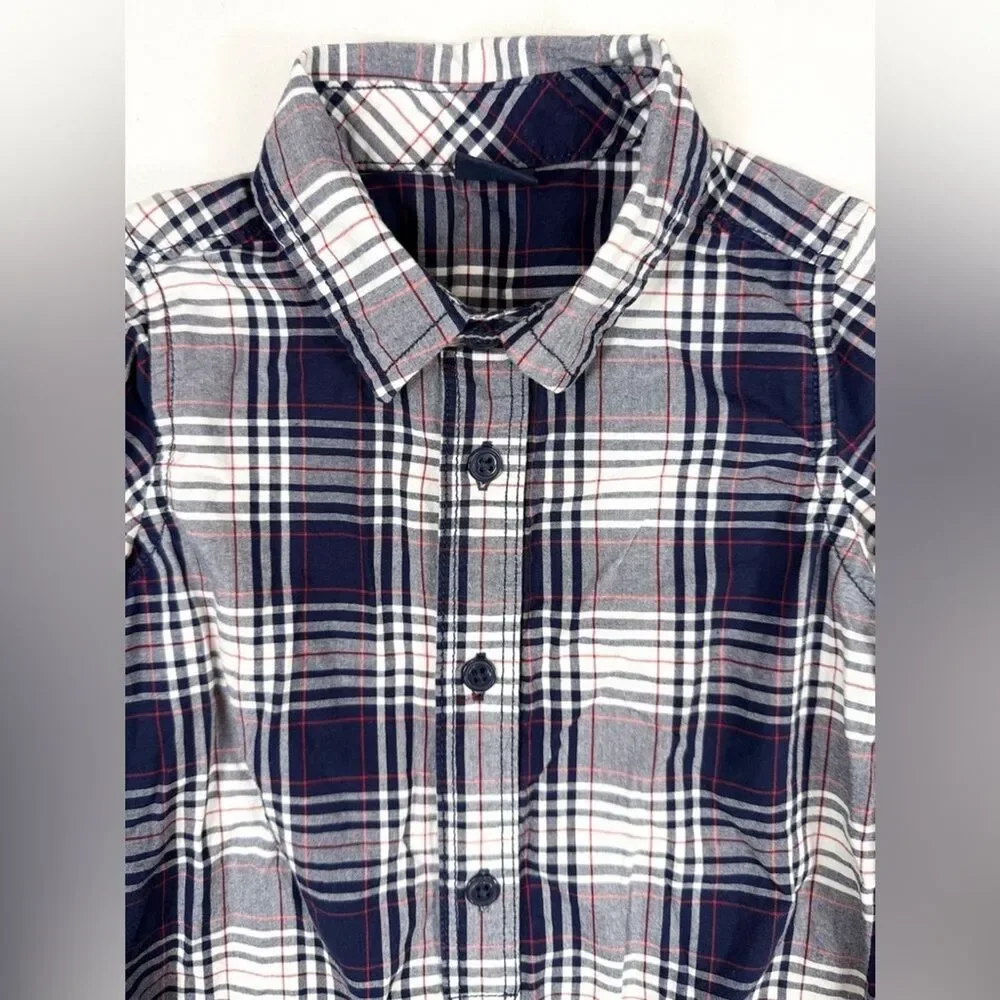 BABYGAP Baby Boys' Navy Blue Plaid Flannel Long Sleeve One‎ Piece Size 18-24M